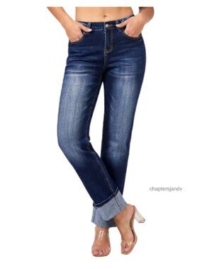 High Waisted Straight Leg Jeans Stretch Comfort Boyfriend Fit